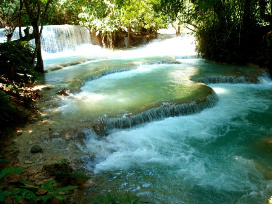 azure water Kuang Si Waterfall